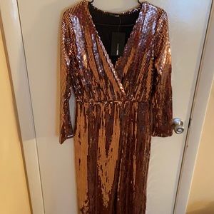 Long Sleeve Gold metallic gown